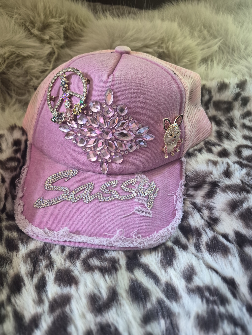 Sassy Pink Rhinestone Embellished Cap